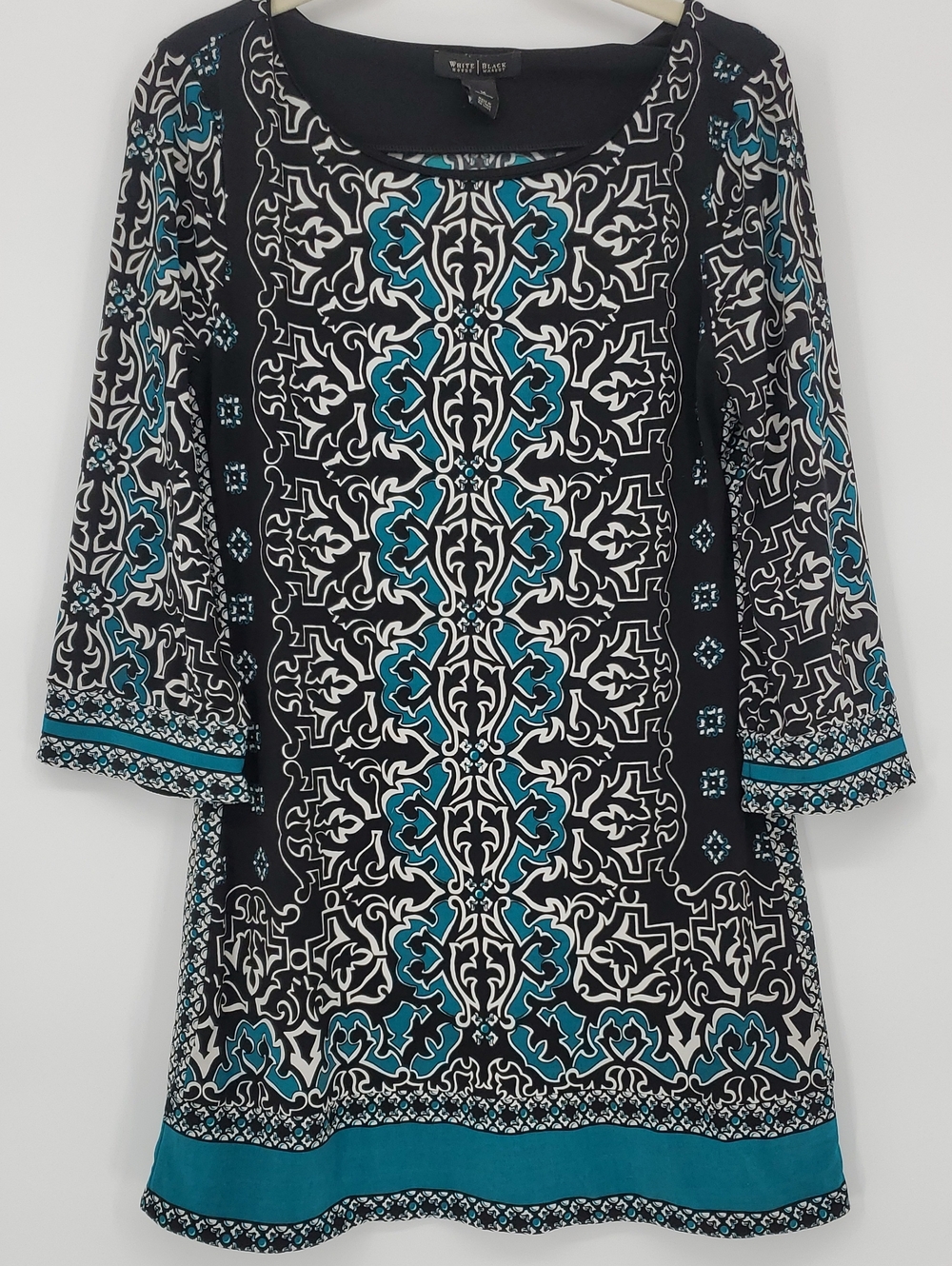 White House Black Market 3/4 Sleeve Patterned Scoop Neck Dress Size Medium
